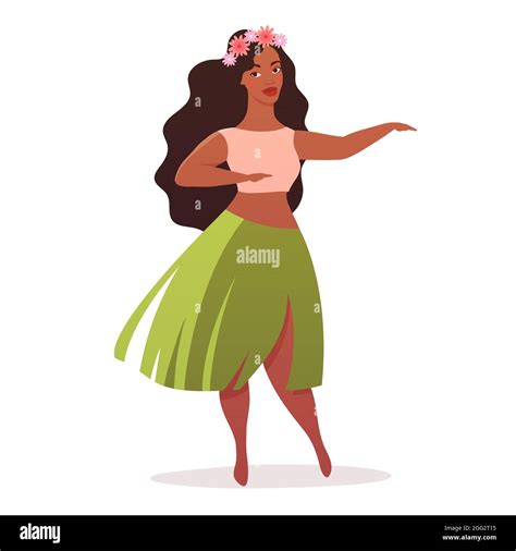 Bailarina De Hula De Mujer Joven En Falda Hawaiana Tradicional Y Corona