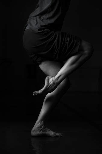Woman Contemporary Dancer Legs And En Pointe Black And White Stock