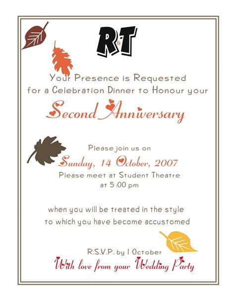 Rainer And Trevor Team Wedding Second Anniversary Invitation