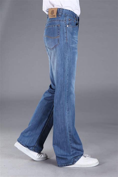 2020 Wholesale 2016 Mens Blue Flared Jeans Trousers Long Wide Leg Plus