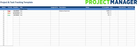 Project Task Tracking Free Template For Excel Projectmanager Com