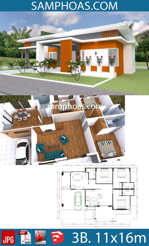 House Plans 8x65m With 3 Bedrooms Sam House Plans