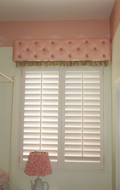 Wooden valance boxes give draperies a finished look and help conserve energy. tufted window valance box idea | Custom made curtains ...