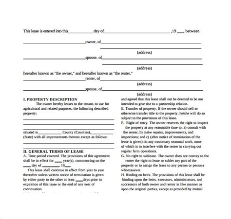 equipment lease agreement templates sample templates