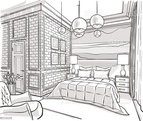 A four bedroom apartment or 4 bhk house design can provide ample space for the average family. Bedroom Interior Outline Vector Sketch Drawing stock ...