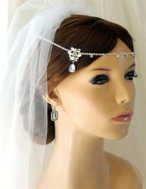 silver wedding bridal tiara kim kardashian inspired headpiece rhinestone crystal forehead