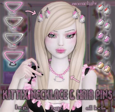 Kittix Necklace And Hairpins Set Atomiclight On Patreon In 2023 Sims
