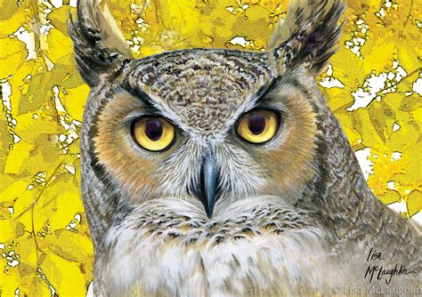 Painting Great Horned Owl Autumn Original Art By Lisa Mclaughlin