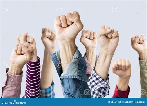 Group Of Fists Raised In Air Stock Photo Image Of Gesture Hands