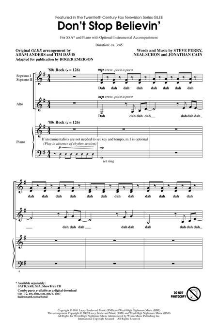 Don T Stop Believin By Glee Cast Glee Cast Digital Sheet Music For