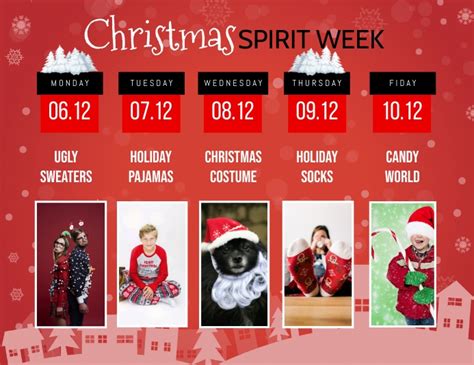 Christmas spirit monday, december 14 th wear a santa hat, elf ears or antlers and show week wednesday, december 16th put on a christmas sweater and come in from the cold! Christmas Spirit Week : Our hearts grow tender with childhood memories and love of kindred, and ...