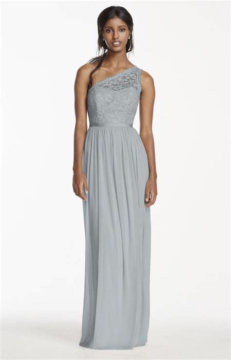 With our reverie label, we wanted to offer women bridesmaids dresses at an attractive price while speaking to current trends including ruffles, sequins, cold shoulders, wrap dresses and jumpsuits, minassian says. David's Bridal- Lace One Shoulder Bridesmaid Dress ...