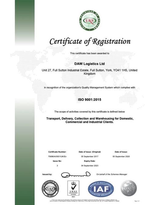 Accreditation Daw Logistics Ltd