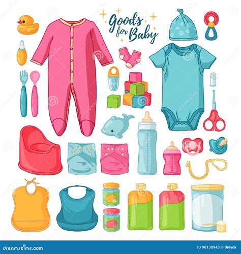 Big Set Baby Stuff Cute Set Of Things For Childrenhood Isolated Icons