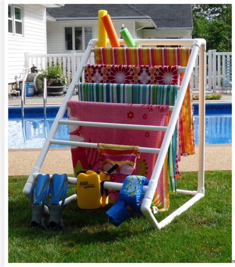 Pvc Poolside Towel Rack Easy Backyard Diy Pvc Pool Diy Backyard