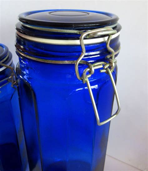 Cobalt Blue Glass Canisters Spaghetti Tall Kitchen Decor Etsy