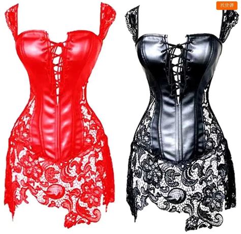 Sexy Steampunk Gothic Women Lingerie Bustier Corsets Leather Top Lace