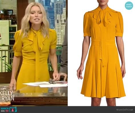 Wornontv Kellys Yellow Tie Neck A Line Dress On Live With Kelly And