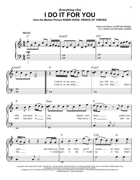 Everything I Do I Do It For You Sheet Music Direct