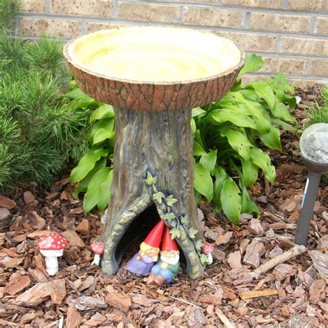 Tree Stump Bird Bath And Toad House Custom Decorated Ooak Ivy