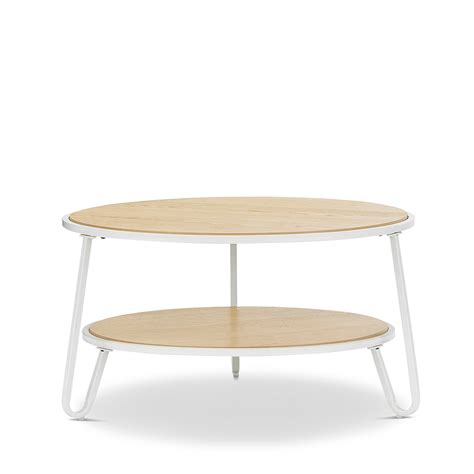 Scandinavian Round Coffee Table White With Storage Shelves Timber Wood