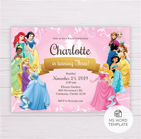 Disney Princesses Invitation Template Dgtally