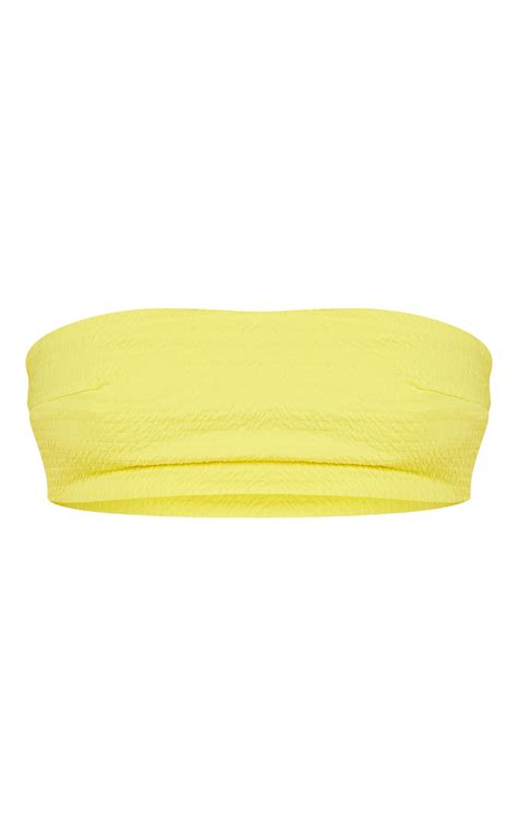 Yellow Crinkle Bandeau Bikini Top Swimwear Prettylittlething Qa
