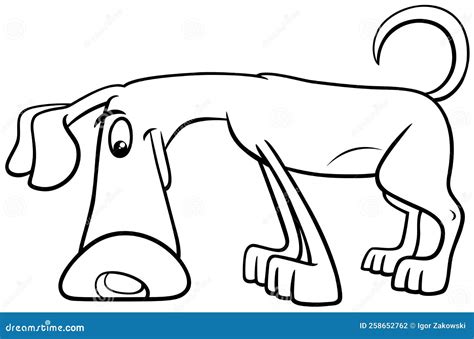 Cartoon Sniffing Dog Animal Character Coloring Book Page Stock Vector