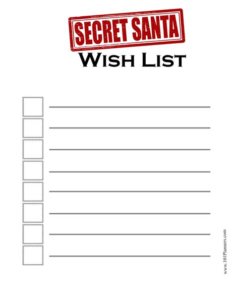 Secret Santa Wish List Free Printable Forms