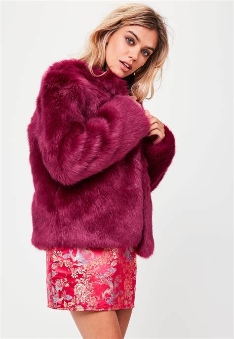 Lyst Missguided Pink Collarless Faux Fur Coat In Pink