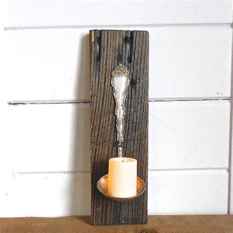 Rustic Barn Wood And Silver Ladle Candle Sconce Etsy Barn Wood