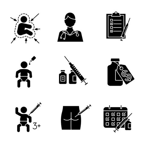 ensemble d icônes de glyphe de vaccination et d immunisation symboles