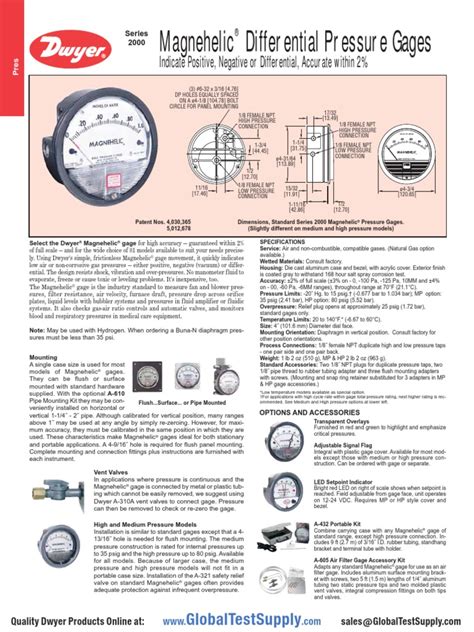 Dwyer 2300 250pa Pressure Gauge Datasheet Pdf Pressure Measurement