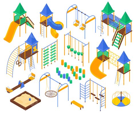 Kids Playing Playground Vector Hd Images Isometric Kids Playground Set