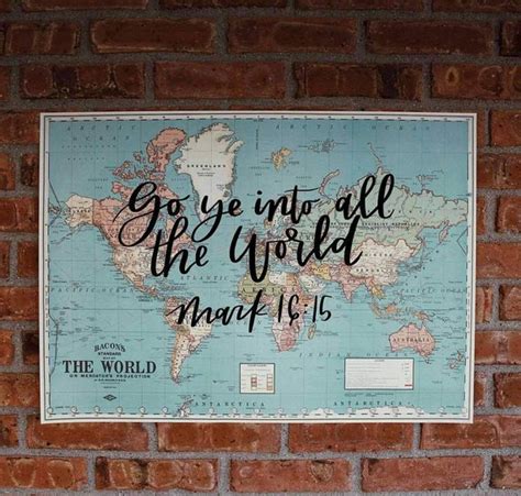 Great Commission Hand Lettered Calligraphy Vintage World Map Hand