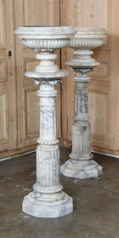 Pair Antique Marble Pedestals With Urns At 1stdibs