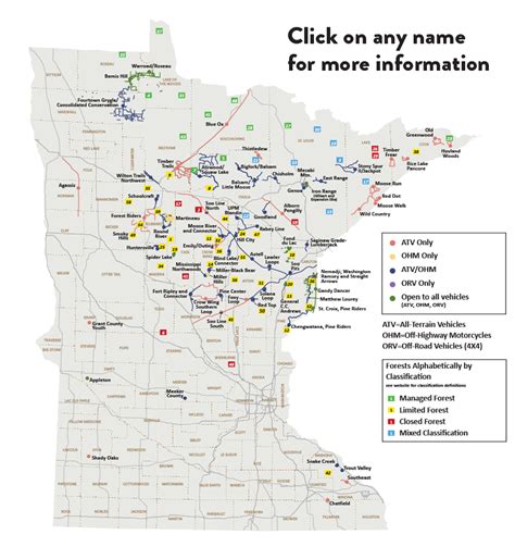 Map Of Off Highway Vehicle Locations In Minnesota Ohv Trails Map