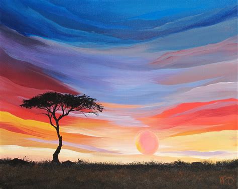 Sunset African Landscape Painting Painted Sky