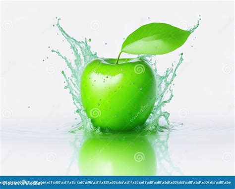 Green Apple In Splash Of Water Isolated On White Background Ai