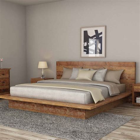 Britain Low Height Farmhouse Teak Wood Platform Bed Frame With