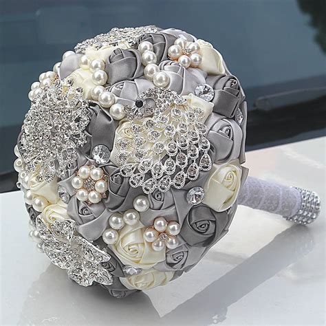New Gorgeous Beaded Crystal Wedding Bouquet Sliver Rose Bridesmaid