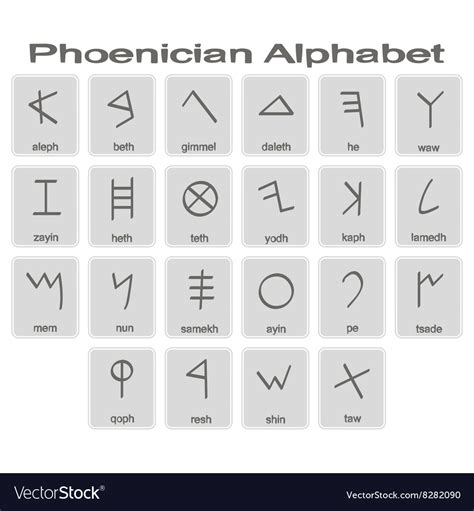 Set Monochrome Icons With Phoenician Alphabet Vector Image