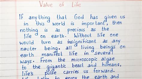 Write A Short Essay On Value Of Life Essay Writing English Youtube