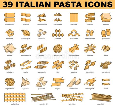 Italian Pasta Icons Set Simple Traditional Food Of Different Shapes