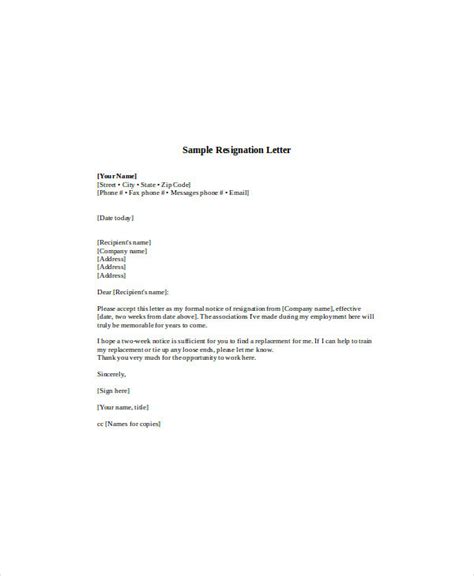 No Notice Resignation Letter Example Sample Resignation Letter