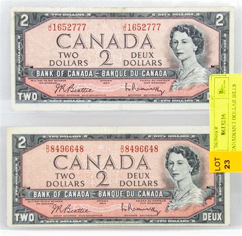 2 1954 CANADIAN 2 DOLLAR BILLS
