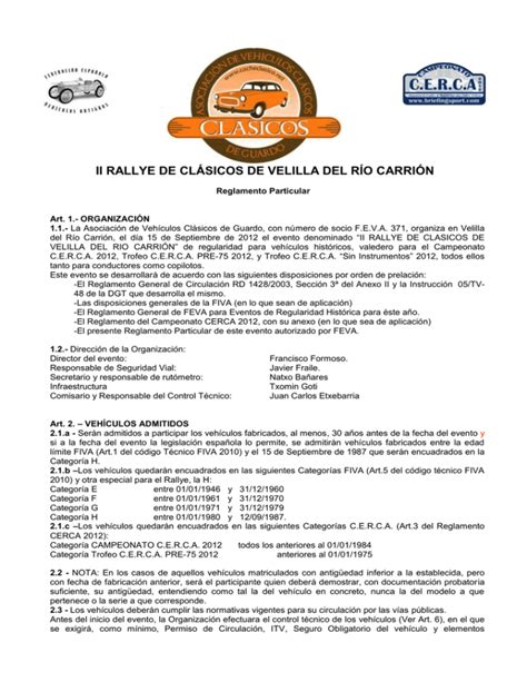 Reglamento para el Rallye de Coches Clásicos