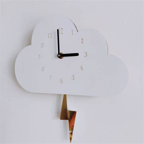Wooden Cloud Shaped Wall Clock Nordic Lightning Swing Prop Etsy