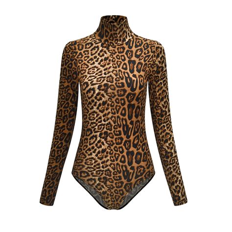 Leopard Bodysuit Sexy Bodysuit Animal Print Turtleneck And Long
