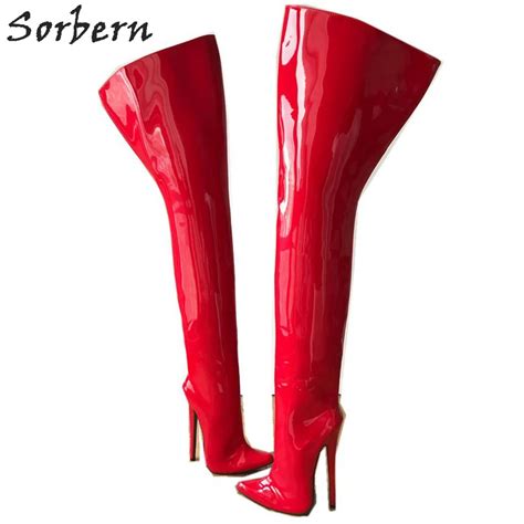 Sorbern Knee High Boots 18cm Spike High Heel Pointed Toe Custom Wide